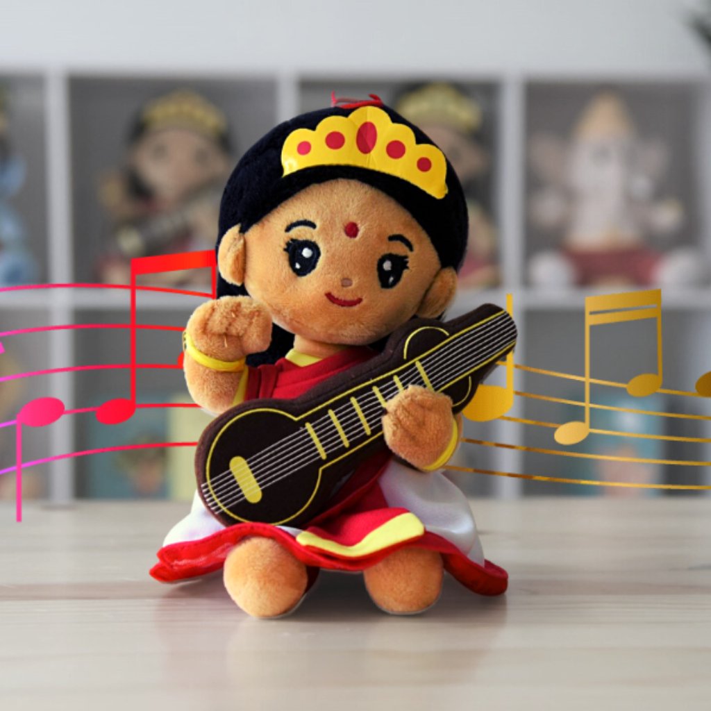 Saraswati Devi Soft Toy-Sanatan Toys-Soft Toys-Modi Toys-Mantra Singing-Big 11"-Devi